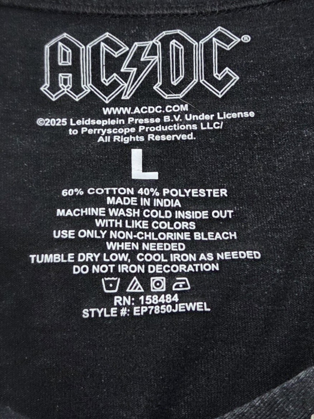 AC/DC Rhinestone Notch Neck TShirt LG Dark Wash Charcoal For Those About To Rock - Picture 16 of 16